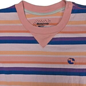 Mokuyobi Mens Medium Pink Striped Short Sleeve Retro Kidcore T-Shirt Multi Color